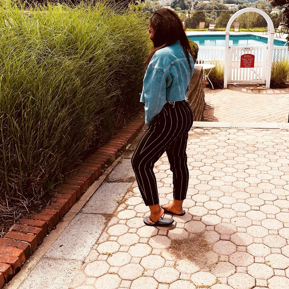 PLT Diya Black Pin Stripe Casual Pants - Picture 2 of 9